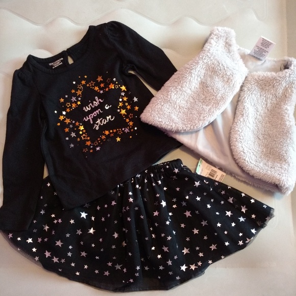 GIRLS - 3pc set 24m NWT TOUGHSKINS top, tulle tutu, plush vest, stars, Halloween - Picture 3 of 7
